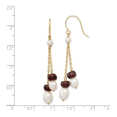 14K Yellow Gold Freshwater Cultured Pearl & Garnet Dangle Earrings – view 5