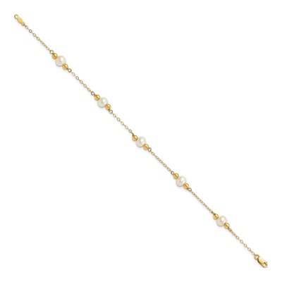 14K Yellow Gold Freshwater Cultured Pearl Near-Round Beaded 5-Station Bracelet – view 2