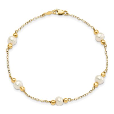 14K Yellow Gold Freshwater Cultured Pearl Near-Round Beaded 5-Station Bracelet – view 4