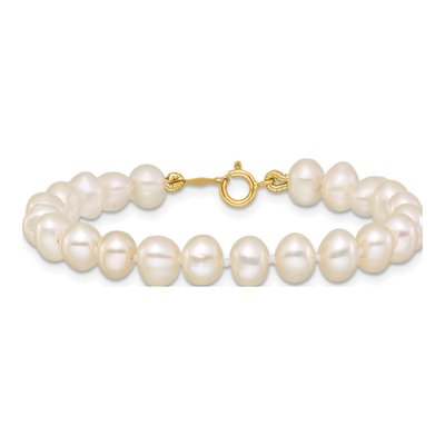 14K Yellow Gold Freshwater Cultured Pearl Semi-Round Bracelet – view 3