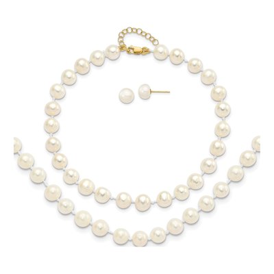 14K Gold Freshwater Pearl Bracelet, Necklace & Earring Set