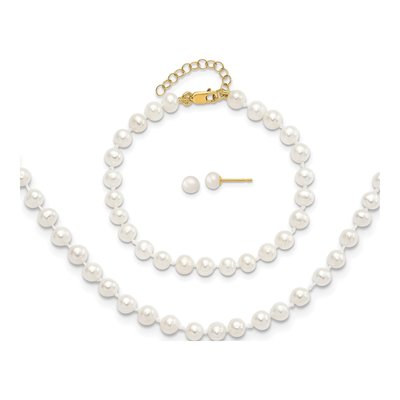 Girls' 14K Gold Pearl Necklace Bracelet Earring Set