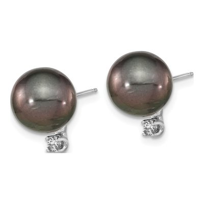 14K White Gold 1/10 ct tw Round Black Tahitian Cultured Pearl & Diamond Stud Earrings – view 2