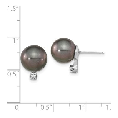 14K White Gold 1/10 ct tw Round Black Tahitian Cultured Pearl & Diamond Stud Earrings – view 4