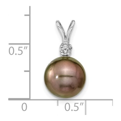 14K White Gold 1/20 ct tw Black Tahitian Cultured Pearl & Diamond Round Pendant – view 2