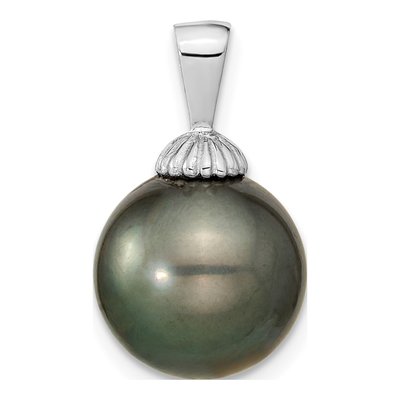 14K White Gold Black Tahitian Cultured Pearl Pendant
