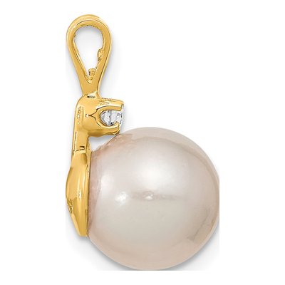 14K Yellow Gold 1/20 ct tw Cultured Pearl & Diamond Round Pendant – view 2