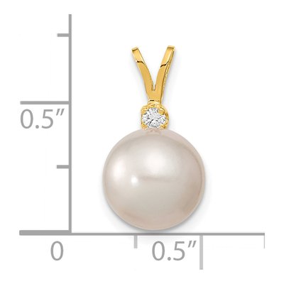 14K Yellow Gold 1/20 ct tw Cultured Pearl & Diamond Round Pendant – view 3
