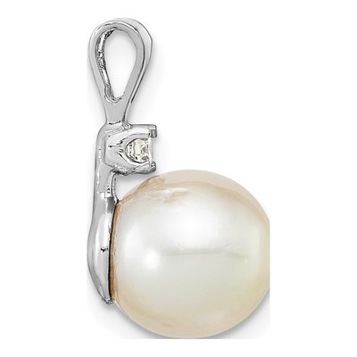 14K White Gold 1/20 ct tw Cultured Pearl & Diamond Round Pendant – view 2
