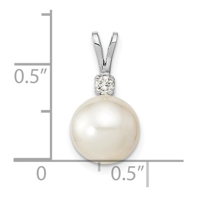 14K White Gold 1/20 ct tw Cultured Pearl & Diamond Round Pendant – view 3