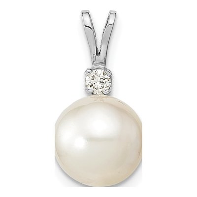 14K White Gold 1/20 ct tw Cultured Pearl & Diamond Round Pendant