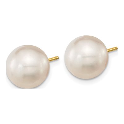 14K Yellow Gold Round Cultured Pearl Stud Earrings – view 2