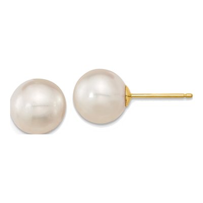 14K Yellow Gold Round Cultured Pearl Stud Earrings