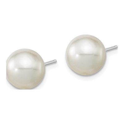 14K White Gold 8.25mm Round Cultured Pearl Stud Earrings – view 2