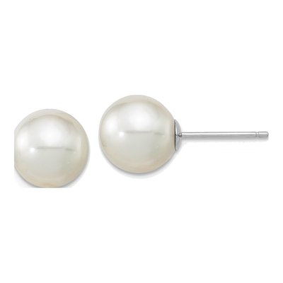 14K White Gold 8.25mm Round Cultured Pearl Stud Earrings
