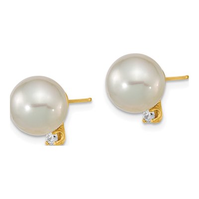 14K Yellow Gold 1/10 ct tw Round Cultured Pearl & Diamond Stud Earrings – view 2