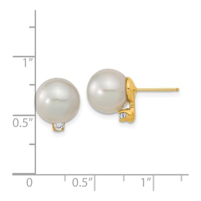 14K Yellow Gold 1/10 ct tw Round Cultured Pearl & Diamond Stud Earrings – view 4