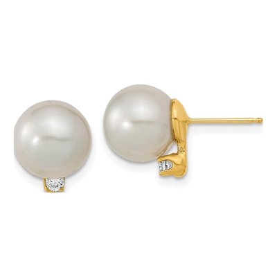 14K Yellow Gold 1/10 ct tw Round Cultured Pearl & Diamond Stud Earrings