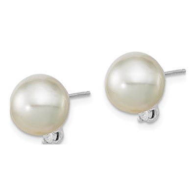 14K White Gold 1/10 ct tw 8.2mm Round Cultured Pearl & Diamond Stud Earrings – view 2