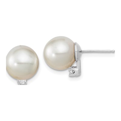 14K White Gold 1/10 ct tw 8.2mm Round Cultured Pearl & Diamond Stud Earrings
