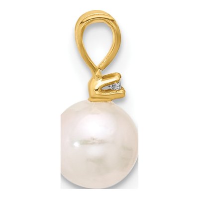 14K Yellow Gold Akoya Cultured Pearl & Diamond Round Pendant – view 2
