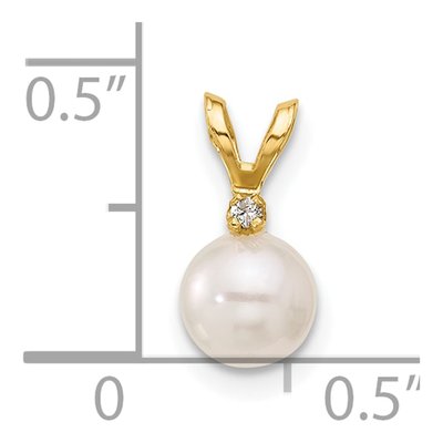 14K Yellow Gold Akoya Cultured Pearl & Diamond Round Pendant – view 3