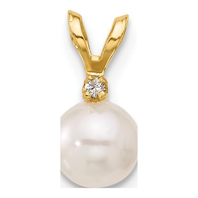 14K Yellow Gold Akoya Cultured Pearl & Diamond Round Pendant