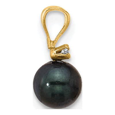 14K Yellow Gold Black Akoya Cultured Pearl & Diamond Pendant – view 2