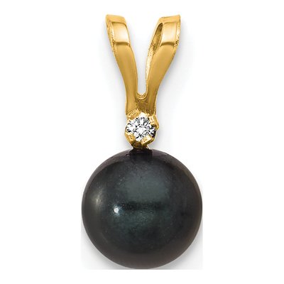 14K Yellow Gold Black Akoya Cultured Pearl & Diamond Pendant