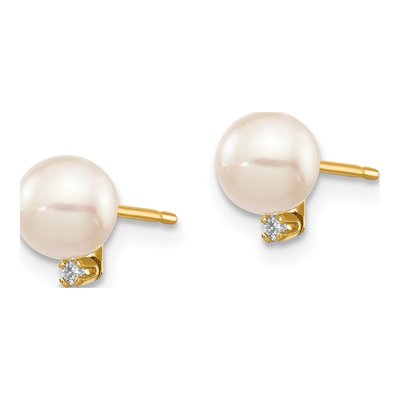 14K Yellow Gold Round Akoya Cultured Pearl & Diamond Stud Earrings – view 3