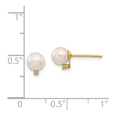 14K Yellow Gold Round Akoya Cultured Pearl & Diamond Stud Earrings – view 5