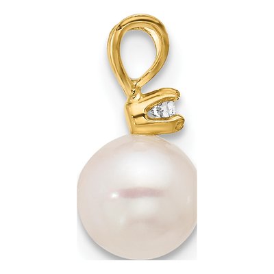 14K Yellow Gold Akoya Cultured Pearl & Diamond Round Pendant – view 2