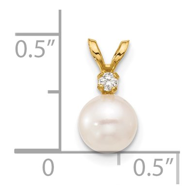 14K Yellow Gold Akoya Cultured Pearl & Diamond Round Pendant – view 3