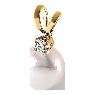 14K Yellow Gold Akoya Cultured Pearl & Diamond Round Pendant – view 5