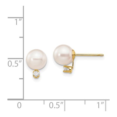 14K Yellow Gold 1/20 ct tw Round Akoya Cultured Pearl & Diamond Stud Earrings – view 4
