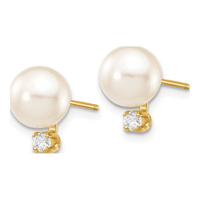 14K Yellow Gold 1/10 ct tw Round Akoya Cultured Pearl & Diamond Stud Earrings – view 2