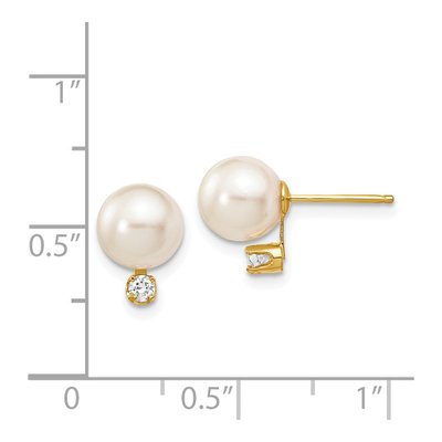 14K Yellow Gold 1/10 ct tw Round Akoya Cultured Pearl & Diamond Stud Earrings – view 4