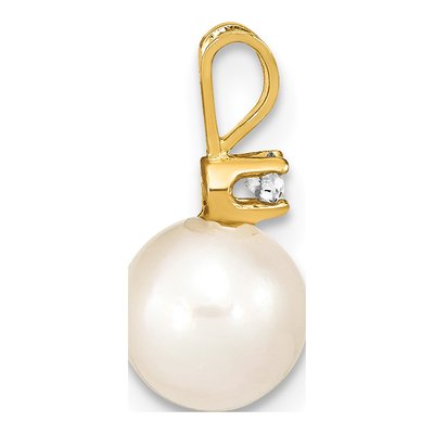 14K Yellow Gold 1/20 ct tw Akoya Cultured Pearl & Diamond Round Pendant – view 2