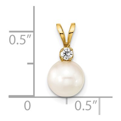 14K Yellow Gold 1/20 ct tw Akoya Cultured Pearl & Diamond Round Pendant – view 3
