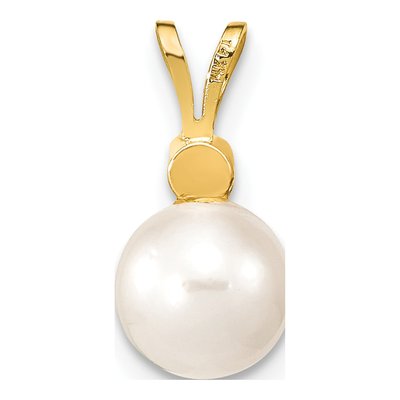 14K Yellow Gold 1/20 ct tw Akoya Cultured Pearl & Diamond Round Pendant – view 4