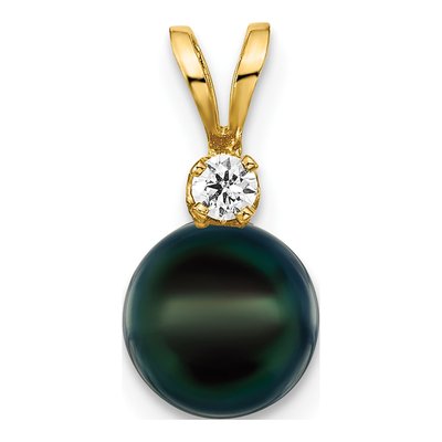 14K Yellow Gold 1/20 ct tw Black Akoya Cultured Pearl & Diamond Pendant
