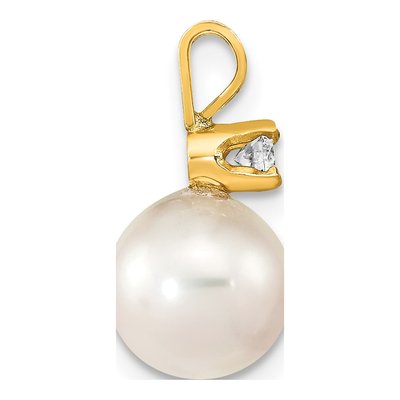 14K Yellow Gold 1/10 ct tw Akoya Cultured Pearl & Diamond Round Pendant – view 2