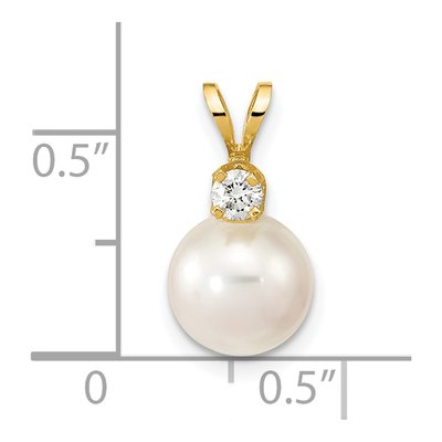 14K Yellow Gold 1/10 ct tw Akoya Cultured Pearl & Diamond Round Pendant – view 3
