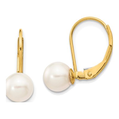 14K Yellow Gold Akoya Cultured Pearl Leverback Earrings