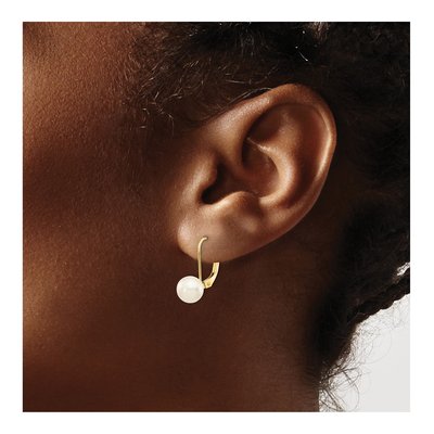 14K Yellow Gold Akoya Cultured Pearl Leverback Earrings – view 3