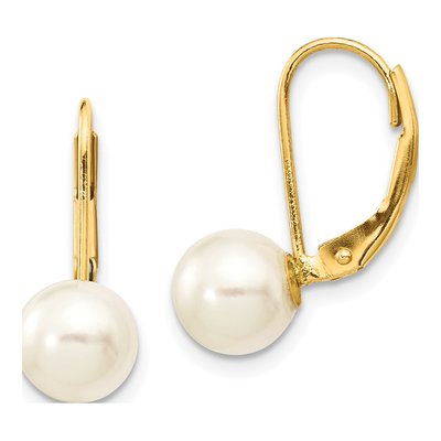 14K Yellow Gold Akoya Cultured Pearl Leverback Earrings