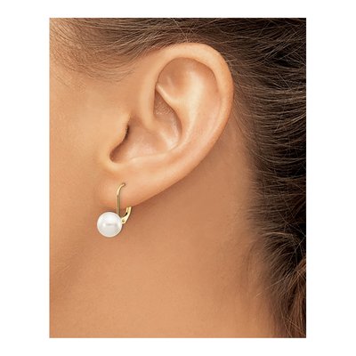 14K Yellow Gold Akoya Cultured Pearl Leverback Earrings – view 3