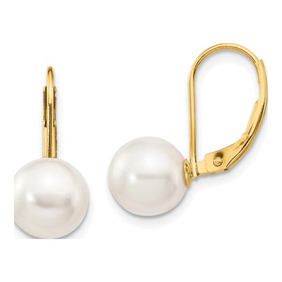 14K Yellow Gold Akoya Cultured Pearl Leverback Earrings