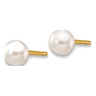 14K Yellow Gold Round Akoya Cultured Pearl Stud Earrings – view 3
