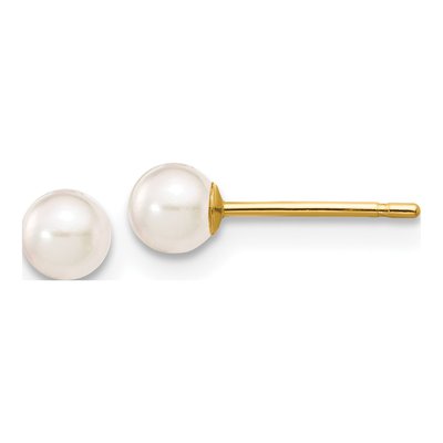 14K Yellow Gold Round Akoya Cultured Pearl Stud Earrings